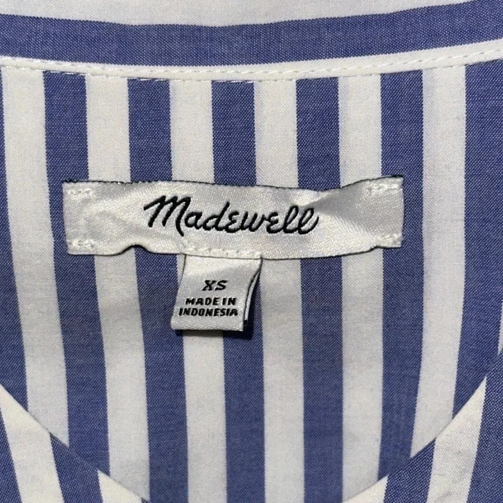 MADEWELL Whitney Striped Ruffle Top Blouse Blue / White XS Button Down Long Slv - Picture 3 of 8